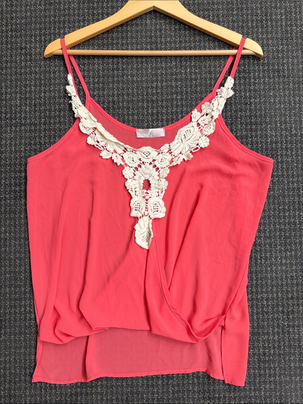 A3 Design Coral-Red Camisole with Cream Lace Trim